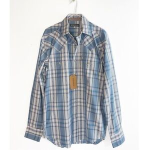 Stetson NWT Gray Dobby plaid Western Shirt Mens size S